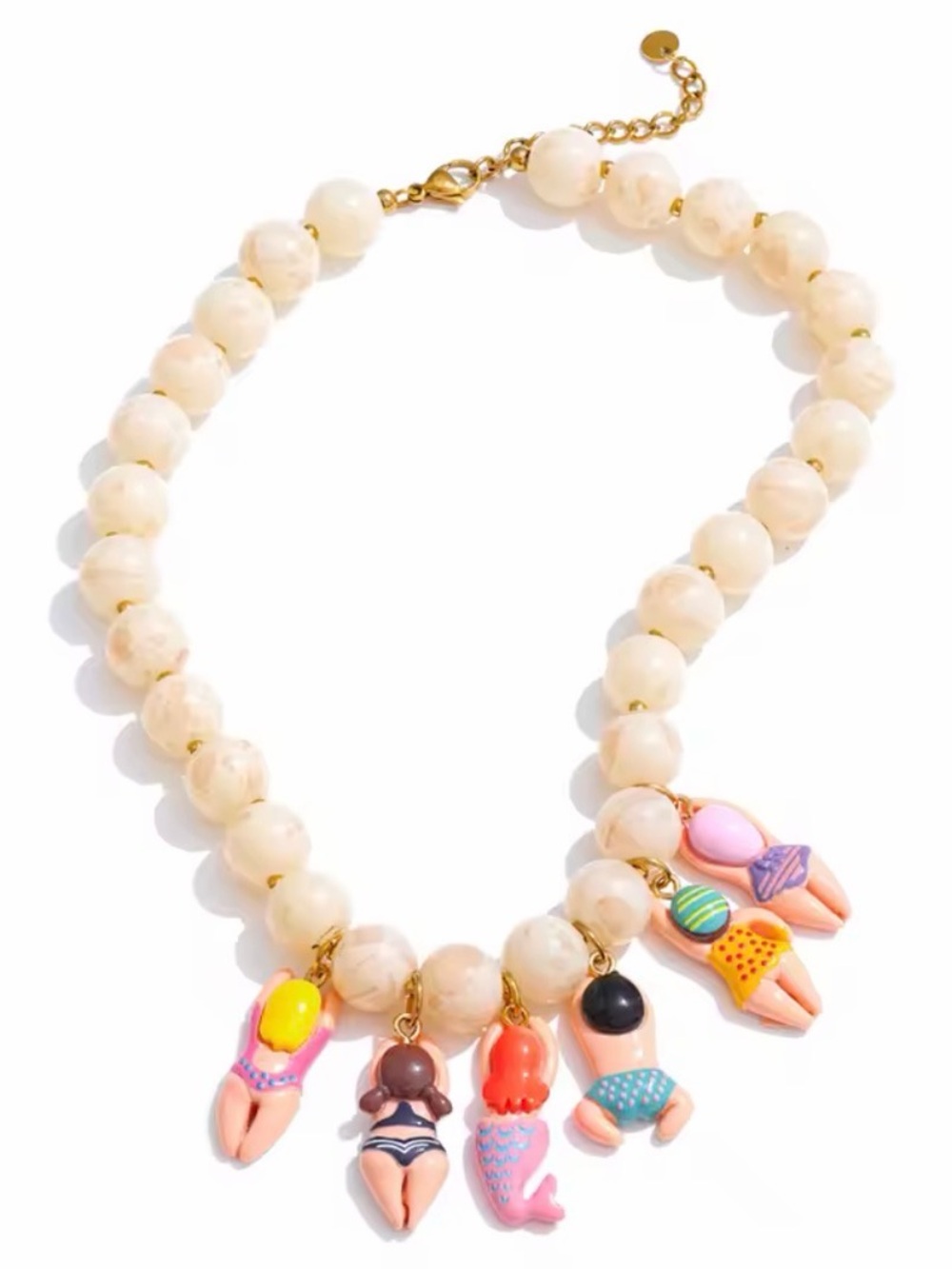 Cream Beaded Necklace with Multicolor Bikini Girl Charms